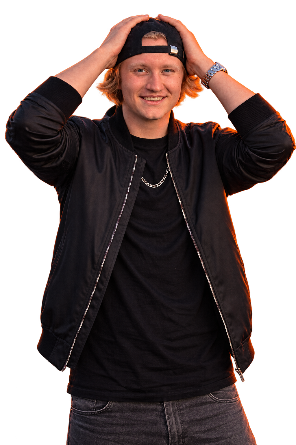 Spryze wearing a black jacket and cap